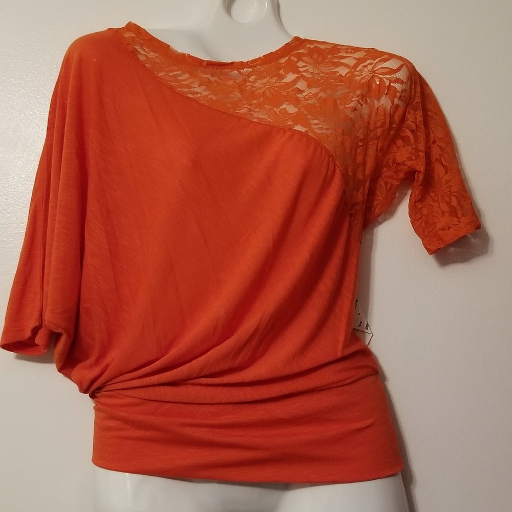 Derek Heart Orange Junior S Elbow sleeve lace top